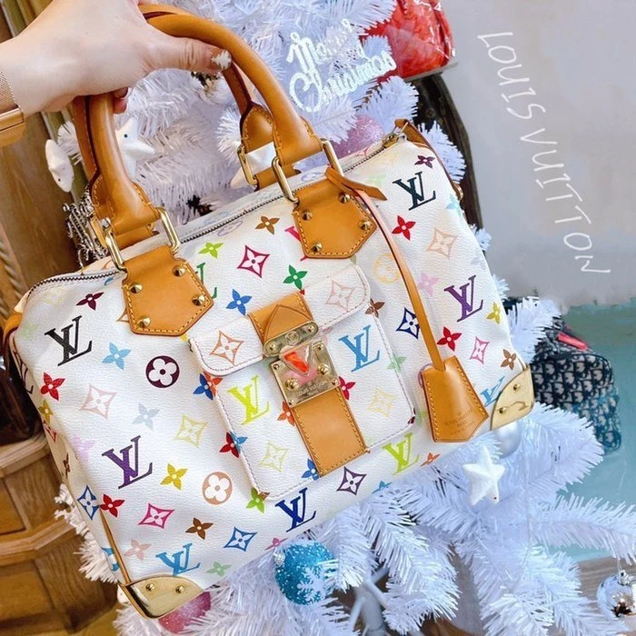 LV M92643 Murakami Takashi Speedy 30CM White Boston Bag (Lockable)
