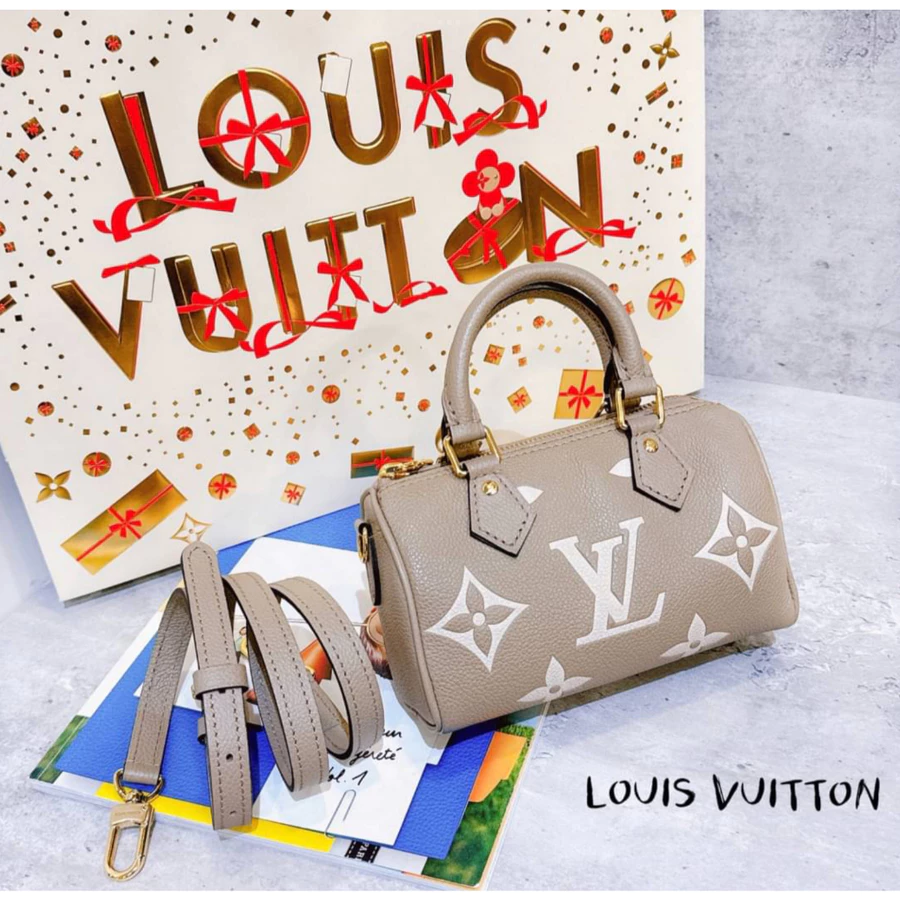 LOUIS VUITTON LV Turtledove Grey White Embossed Nano Speedy Crossbody Handbag