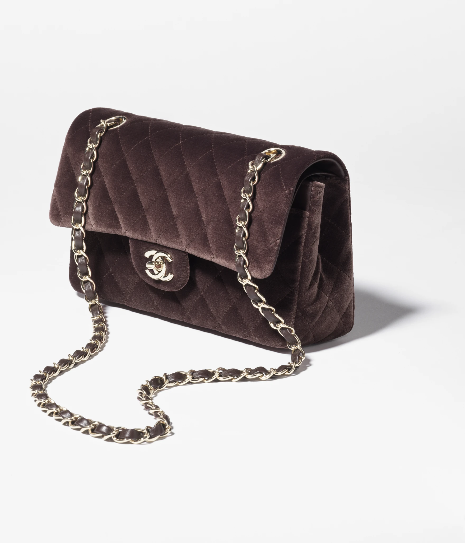 Classic Small Handbag   Velvet and gold-tone metal  dark brown