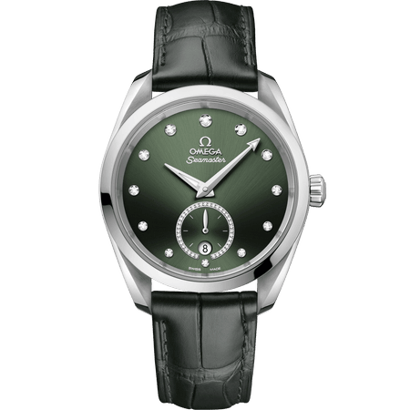 AQUA TERRA 150M Watch 38mm, stainless steel case on leather strap