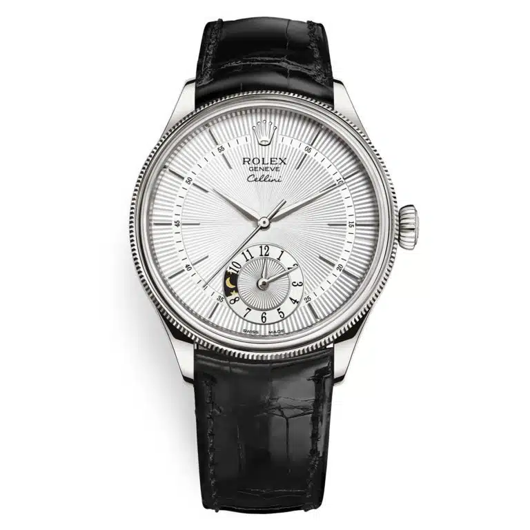 Rolex Cellini 50529-0006 Silver Dial Leather Strap Dual Time 39mm