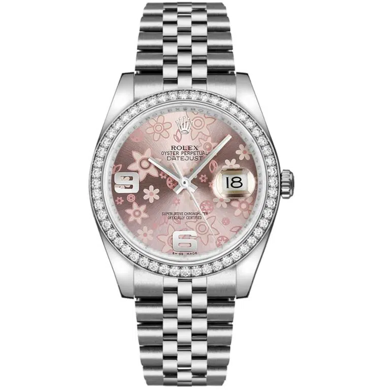 Rolex Datejust 36mm 116244-0004 Pink Floral Motif Dial Jubilee Bracelet